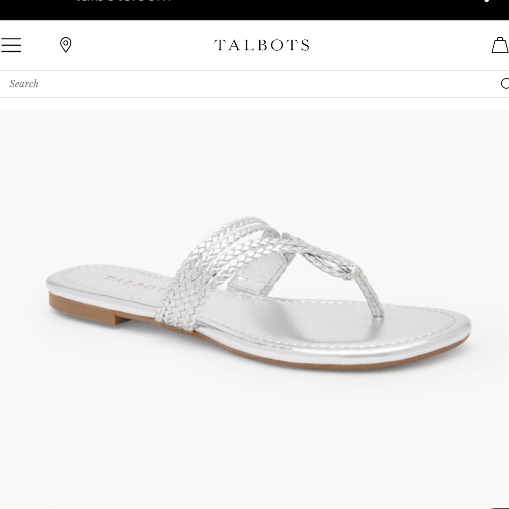 Talbots Cece Toe Loop Silver Braided Women's Sandals Size 8 NWOT